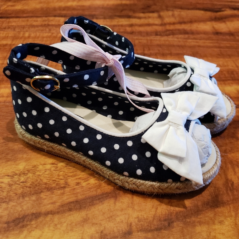 Janie and Jack NWOT girls size 6 navy and white polka dot espadrilles - Picture 3 of 5